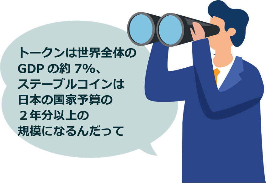 トークンは世界全体のGDPの約7%、ステーブルコインは日本の国家予算の2年分以上の規模になるんだって
