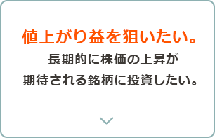 とにかく値上がり益を狙いたい。長期的に株価の上昇が期待される銘柄に投資したい。